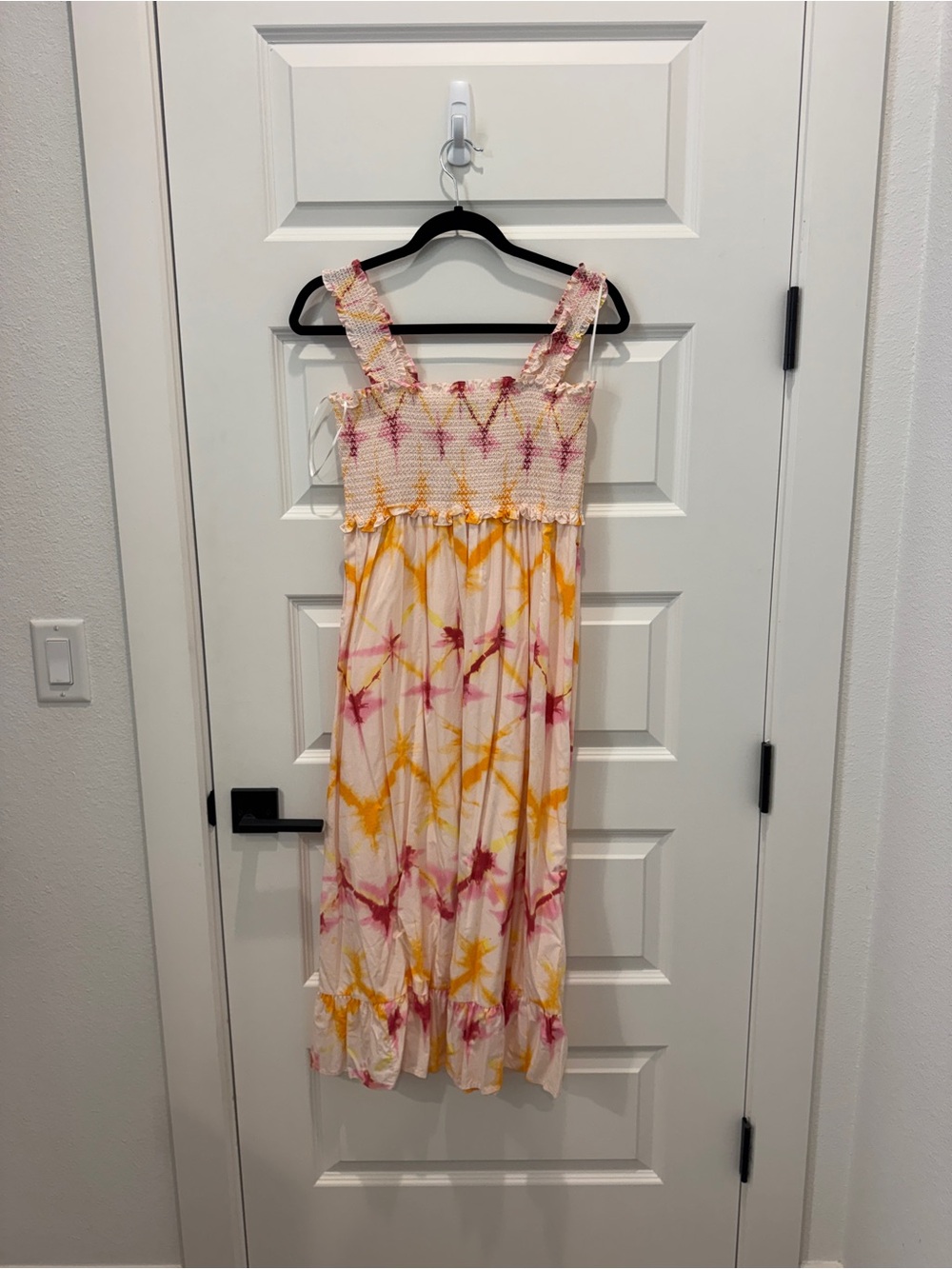 Rails Pink & Yellow Tie-Dye Smocked Midi Dress